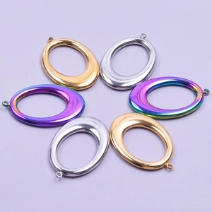 Oval stainless steel pendant charms in gold, silver and rainbow colors for jewelry DIY