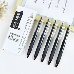 Close-up of 0.5mm ST tip white retractable gel pens with comfortable soft rubber grip