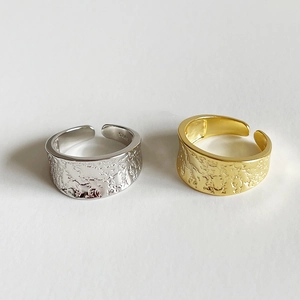 Irregular textured 925 sterling silver moon surface ring in gold and silver finish