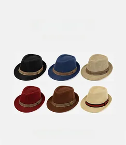 Breathable linen jazz hats for kids in six colors with stylish striped decorative bands
