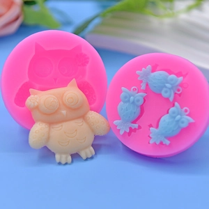 Owl Shape Silicone Mold For DIY Cake Decoration Fondant Chocolate Handmade Soap Aroma Stone Resin Craft Pink Round