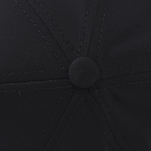 Macro detail of six-panel baseball cap top with reinforced stitching and center button