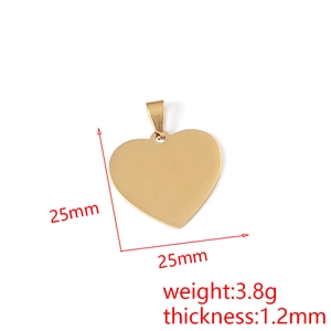 Polished 25mm gold heart pendant stainless steel pet tag charm with dimensions and weight