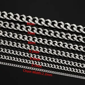 Golden stainless steel chain sizes from 2.2mm to 8mm for DIY jewelry and necklaces
