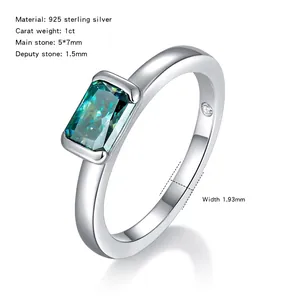 Elegant 925 sterling silver ring featuring a 1ct emerald green radiant cut moissanite stone