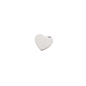 Polished stainless steel heart-shaped pendant with hole on a clean white background