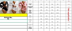 Detailed sizing chart for women's 4-piece bikini set with long sleeve cover-up and skirt