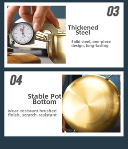 Close-up of thickened gold stainless steel pot with wear-resistant brushed bottom finish