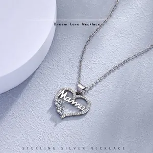 Mama Dreamy Heart Pendant Necklace Copper Platinum Plated Hollow Cubic Zirconia Jewelry Gift For Women Elegant