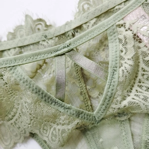 String en dentelle vert pâle à fleurs avec maille transparente et taille basse