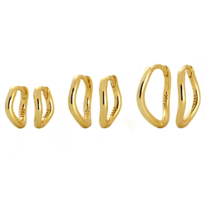 Three pairs of irregular wavy gold-plated S925 silver hoop earrings in multiple sizes