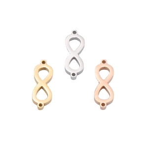 Polished stainless steel infinity symbol connectors in gold, silver and rose gold finishes