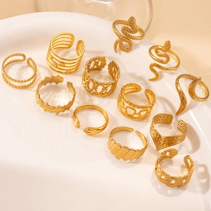 Stainless Steel Rhinestone Open Ring For Women Adjustable Geometric Snake Chain Hollow Fashion Jewelry Gold Finger Ring