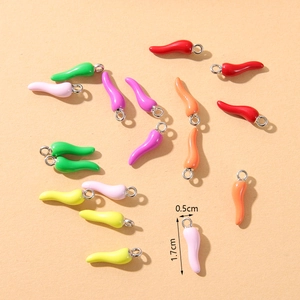 Colorful mini chili pepper alloy charms for DIY jewelry making with size indicators