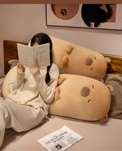 Long soft capybara plush pillow for kids, cozy bedroom decor with a healing sleeping face