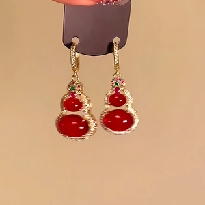 14k gold plated red gourd earrings with sparkling zircon inlay for a vintage luxury look