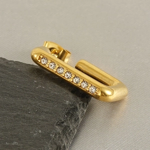 Minimalist 18K gold plated stainless steel U-shaped earrings with sparkling crystals