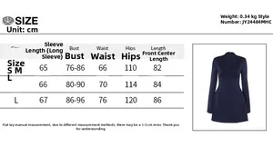 Detailed size chart with measurements for the backless long sleeve mini dress