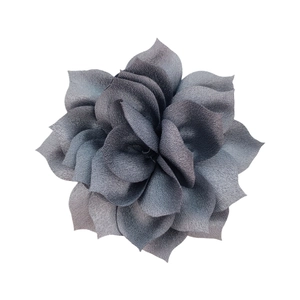 Detail of 8cm layered fabric lotus flower accessory with grey gradient petals
