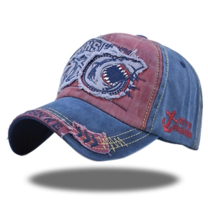 Shark Embroidery Washed Cotton Baseball Cap Vintage Distressed Adjustable Sun Hat Unisex Retro Streetwear Outdoor Cap