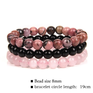 8mm natural stone bead bracelet set featuring rose quartz and agate with 19cm length