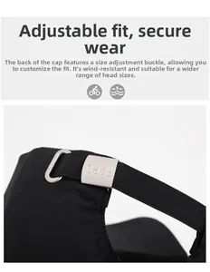 Detail of adjustable metal buckle on black quick-dry baseball cap with FARD logo