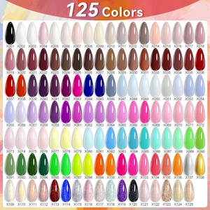Professional nail polish color chart display with 125 shades of gel polish samples