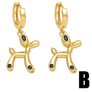 Minimalist golden balloon dog hoop earrings with black zircon stones for women