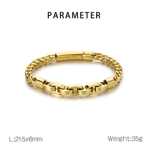 Golden stainless steel keel chain bracelet for men with technical size parameters