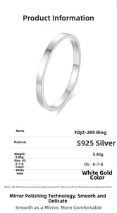 Polished S925 sterling silver ring specifications with weight 0.8g and US sizes 6-8