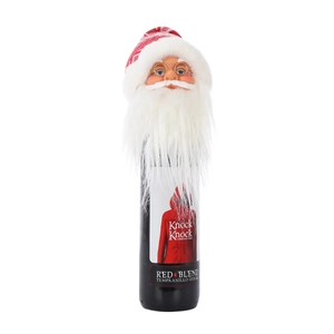 Detailed Santa Claus wine bottle cover with red knit hat and white beard decoration