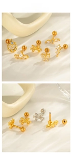 Detailed view of zircon bow and celestial cartilage studs with secure screw back closure