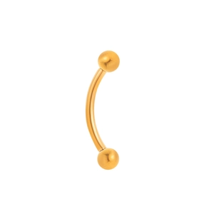 Titanium G23 curved barbell eyebrow ring with gold finish and spherical ends on white