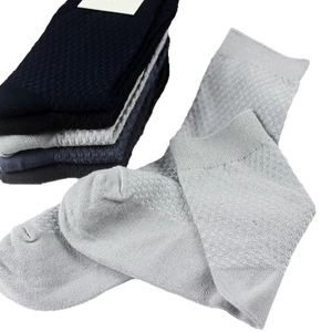 Bamboo fiber men's crew socks set with waffle texture and elastic ribbed cuffs