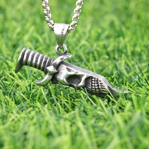 Skull Dagger Pendant Necklace Stainless Steel Gothic Punk Hip Hop Vintage Silver Sword Jewelry For Men