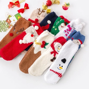 Christmas Christmas Women'S Cartoon Polyester Coral Fleece Crew Socks A Pair