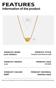 Détail du collier cœur en or 18 carats montrant les dimensions et caractéristiques