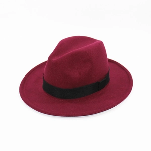 Chapeau fedora classique en laine bordeaux avec ruban noir pour hommes et femmes
