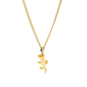 Elegant 3D rose flower pendant necklace in gold finish with a delicate link chain