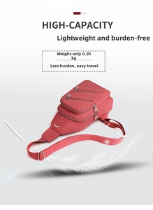 Coral nylon crossbody chest bag weighing 0.20kg shown on a lightweight white feather
