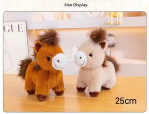 Detailed view of 25cm plush horse toys in brown and cream with soft fluffy textures