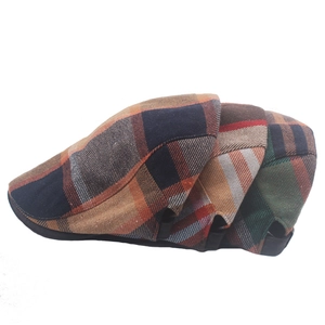 British style vintage plaid beret hats for men with adjustable straps in three colors