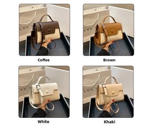 Collage de quatre sacs à main rétro en similicuir et paille tressée en café marron blanc kaki