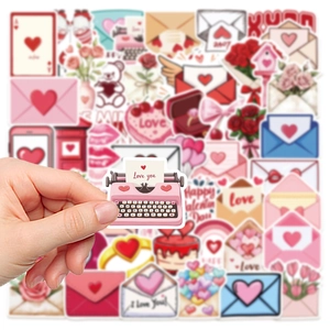 Detail of waterproof love letter stickers for scrapbooking and DIY valentines decoration