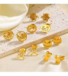 Lot de 6 paires de boucles d'oreilles Halloween dorées avec citrouilles et fantômes