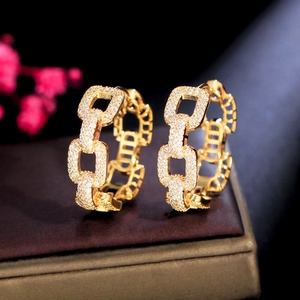 Elegant Hoop Earrings Copper AAA Cubic Zirconia Pave Chain Link Hollow Design Geometric Jewelry Gift For Women Girls