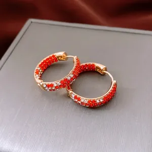 Créoles Rondes Plaquées Or Avec Strass Orange Et Blanc Alliage Bijoux D'Oreille Géométriques Huggie Pour Femmes