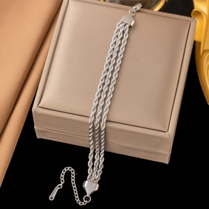 Three-layer stainless steel rope chain bracelet in silver with lobster clasp closure