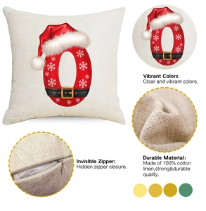 Detail of Christmas pillow cover with letter O and invisible zipper on cotton linen