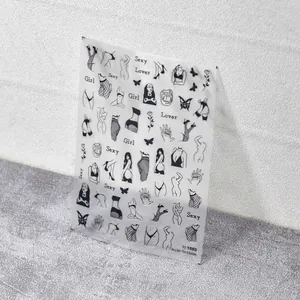 Minimalist ultra-thin nail art stickers featuring sexy girl silhouettes and roses